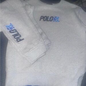 Polo by Ralph Lauren Light Gray Sweatshirt Set with Blue Logo